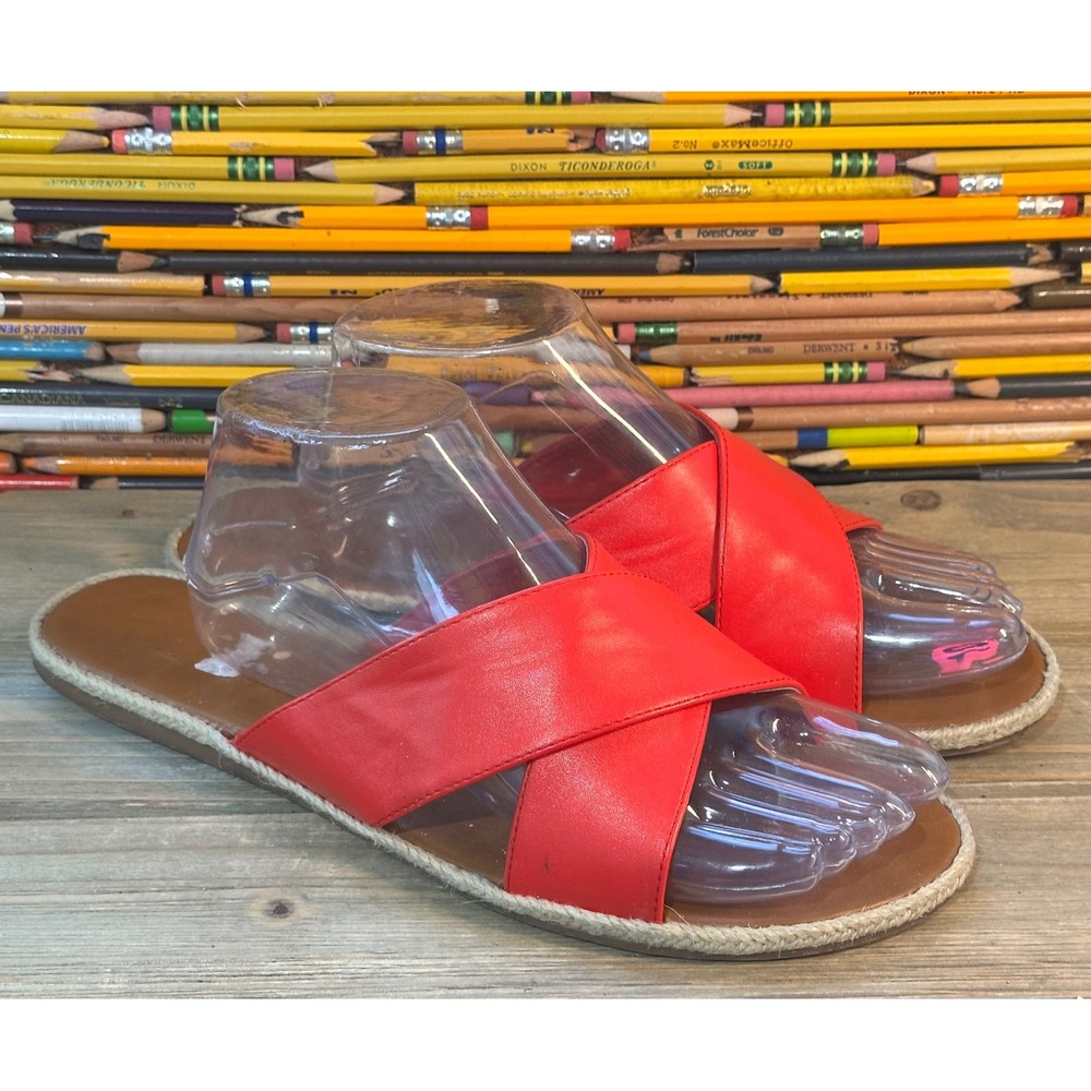Lulus Cross Strap Slide Sandals Women 10 Red Colorful Vacation